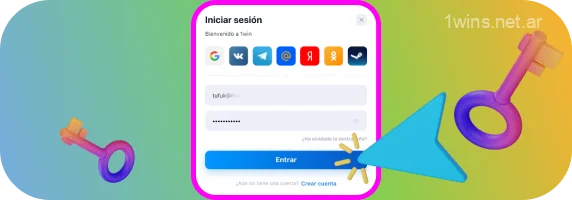 Haga clic en el botón Entrar en el sitio web de 1win para iniciar sesión en su cuenta