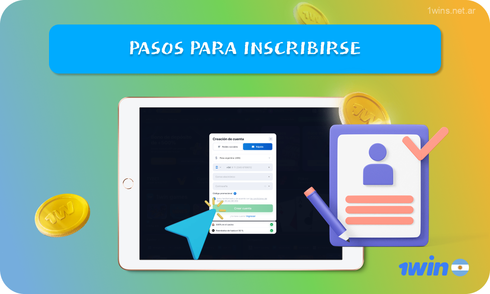 Para registrarse en la página web de 1win en Argentina, visite la página oficial, haga clic en Crear cuenta, elija registro rápido o registro a través de las redes sociales, acepte los términos y condiciones y haga clic en Crear cuenta