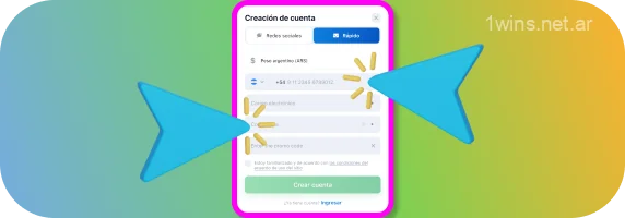 Para registrarse rápidamente en 1win, los jugadores de Argentina deben ingresar su dirección de correo electrónico, número de teléfono, país y moneda preferida, seleccionar una contraseña e ingresar un código promocional, si corresponde
