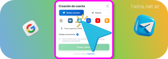 Para registrarte rápidamente en 1win Argentina usando las redes sociales, selecciona una red social en la que tengas una cuenta activa