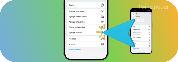 Seleccione la opción Agregar a la pantalla de inicio para descargar la aplicación 1win a su dispositivo iOS