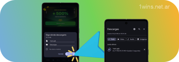 Confirme la descarga de la aplicación 1win en Android haciendo clic en el botón correspondiente