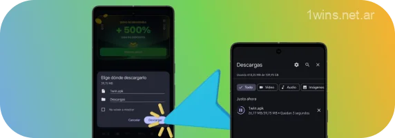 Confirme la descarga de la aplicación 1win en Android haciendo clic en el botón correspondiente