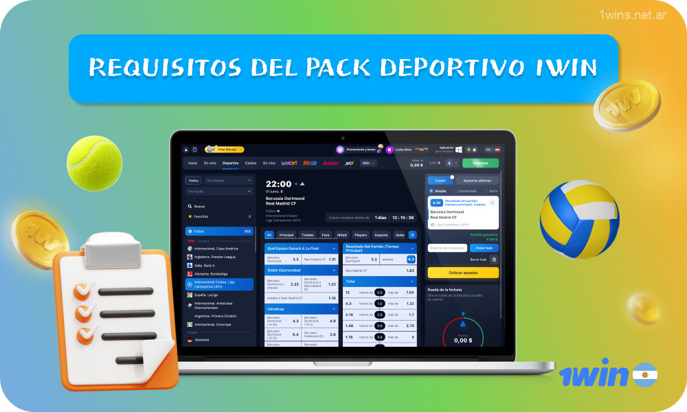 Para participar del paquete 1win Sports, los argentinos deben realizar un depósito mínimo, ser jugador nuevo y realizar apuestas en pronósticos deportivos con cuotas de 1,5 o superiores