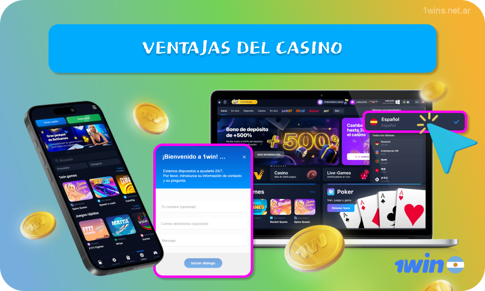 El principal sitio de juegos en línea de Argentina, 1win Casino, ofrece a los jugadores una amplia gama de servicios, como traducción a una docena de idiomas, incluido el español, una enorme biblioteca de más de 12.000 juegos, una aplicación móvil para Android e iOS y un eficiente equipo de atención al cliente