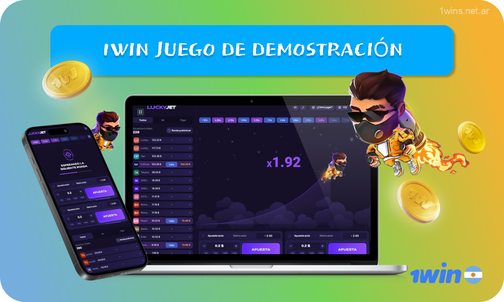 1win Casino en Argentina ofrece una versión demo del juego Lucky Jet para familiarizarse con las reglas y funciones sin riesgo de perder dinero real