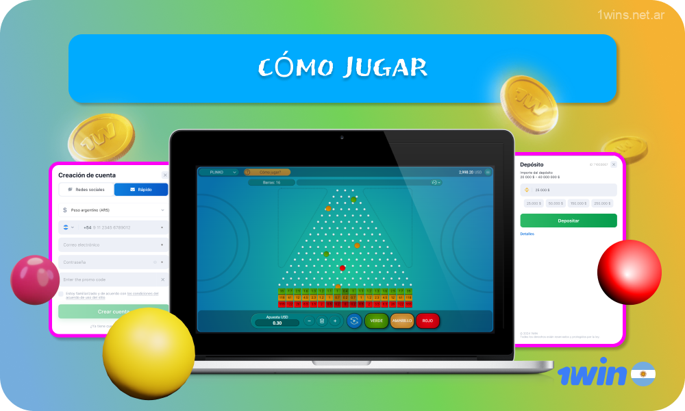 Para jugar a Plinko en 1win, los jugadores de Argentina deberán crear una cuenta o iniciar sesión, seleccionar la sección "Casino", buscar el juego de Plinko, establecer el monto de la apuesta y seleccionar el color de la bola para comenzar el juego e intentar ganar