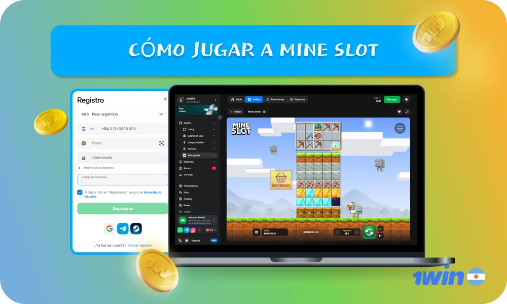 Instrucciones paso a paso para comenzar a jugar Mine Slot en 1win