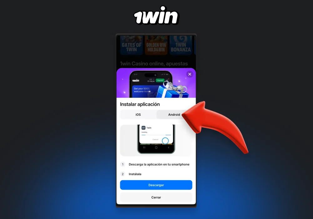 Para descargar la aplicación 1win en Android, busque la opción del ícono de Android en el sitio web y haga clic en ella