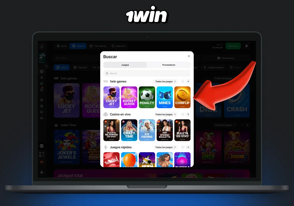 En el sitio web de 1win Argentina, diríjase a la sección Casino en el menú superior, donde podrá elegir el juego adecuado para usted entre una variedad de opciones que incluyen máquinas tragaperras, juegos de mesa, juegos de choque y casinos en vivo