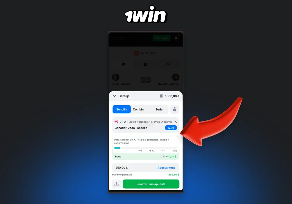 Después de realizar un depósito, los jugadores de la aplicación móvil 1win pueden ir a la sección Deportes o Casino y seleccionar la actividad de juego deseada para realizar una apuesta