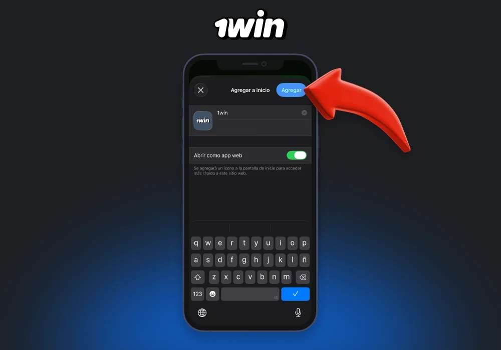 Para agregar la aplicación 1win a su teléfono inteligente iOS, ingrese el nombre de la aplicación y seleccione Agregar