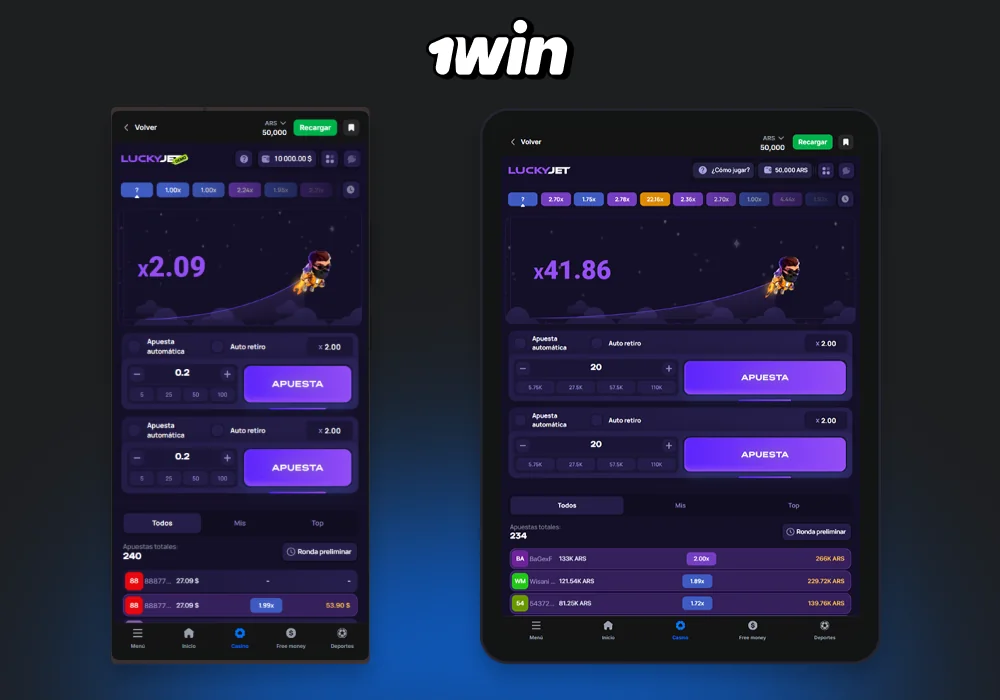 Los jugadores de Argentina pueden usar la aplicación 1win para Android e iOS para jugar Lucky Jet con dinero real cómodamente en cualquier lugar