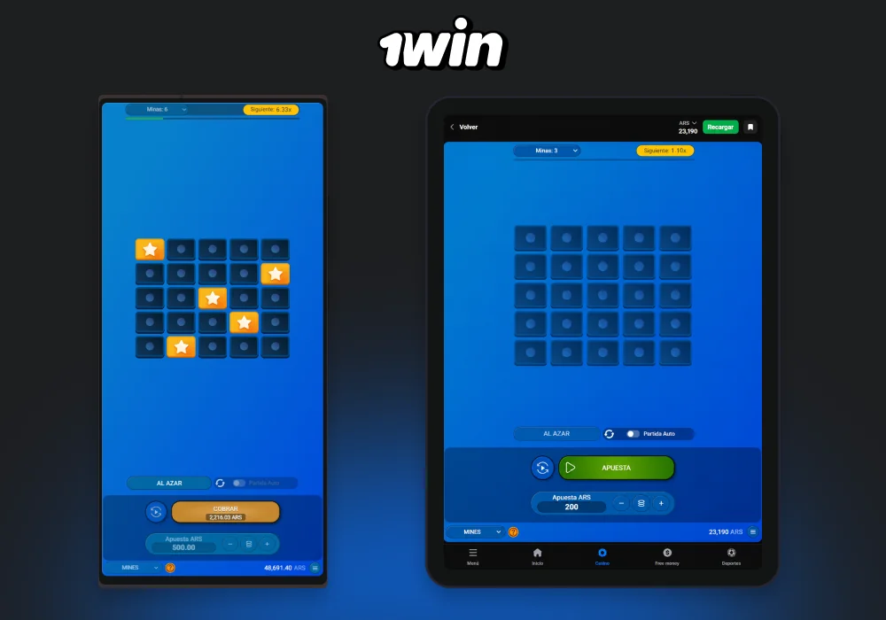 La aplicación móvil 1win Mines en Argentina permite a los jugadores jugar Mines en dispositivos Android e iOS, ofreciendo la comodidad de jugar en cualquier lugar