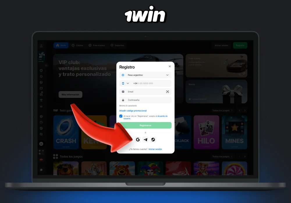 Para registrarte rápidamente en 1win Argentina usando las redes sociales, selecciona una red social en la que tengas una cuenta activa