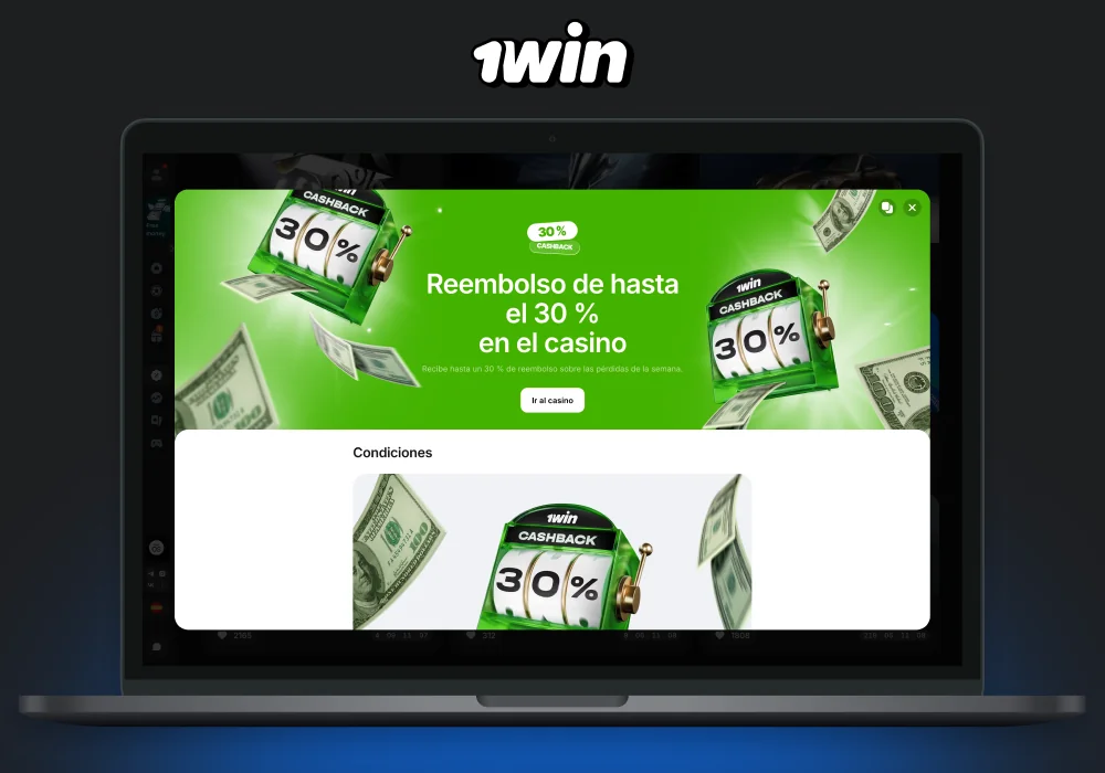 El bono de devolución de dinero en 1win Argentina Casino ofrece hasta el 30% de sus fondos perdidos de nuevo dentro de una semana, con un bono máximo de hasta AR $ 129.000