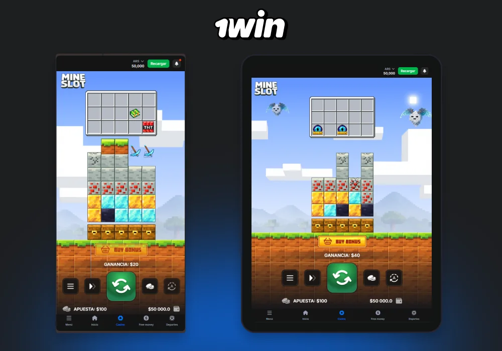 Juego Mine Slot en 1win optimizado para dispositivos móviles