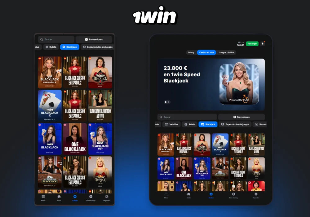 1win Argentina ofrece más de 150 juegos diferentes de blackjack en vivo, especialmente populares debido a sus reglas sencillas y directas