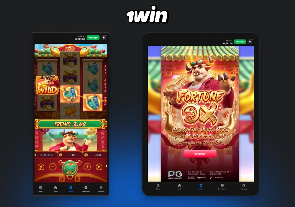 Para jugar Fortune Ox en un smartphone, los argentinos deben descargar e instalar la aplicación móvil 1win para Android o iOS