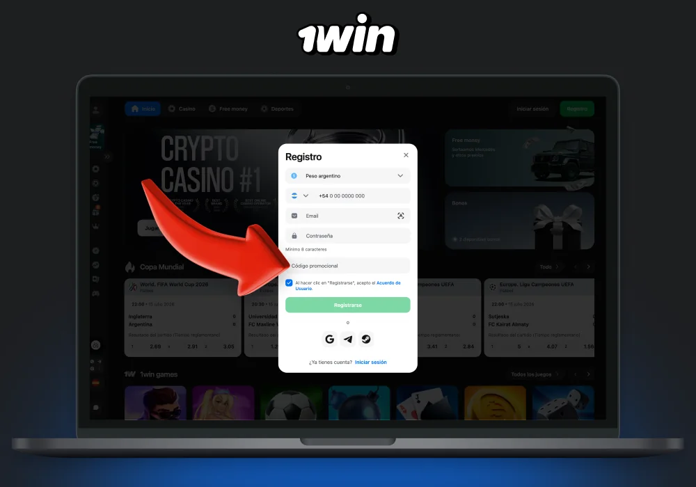 Para recibir un bono usando el código promocional 1win, los argentinos deben ingresar el código promocional y recargar el saldo con el monto especificado