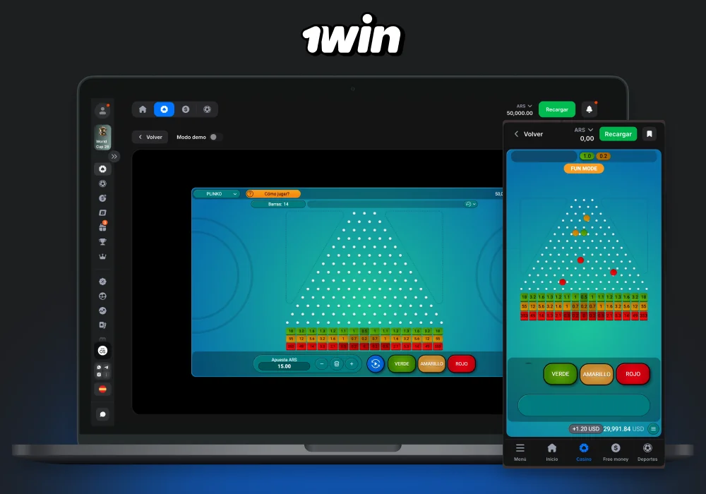 1win Casino en Argentina ofrece a los usuarios un emocionante juego de Plinko basado en la suerte para jugar con dinero real en modo demo