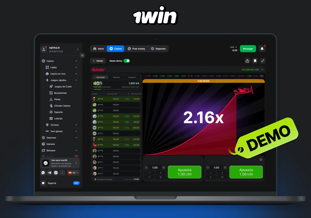 1win Casino Argentina no ofrece un modo de demostración típico para jugar Aviator, pero permite a los jugadores seguir el juego para familiarizarse con las reglas y estrategias antes de apostar de verdad