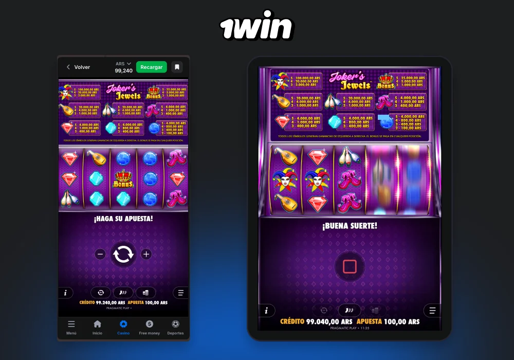 El juego Joker Jewels está disponible en la app 1win para Android o iOS